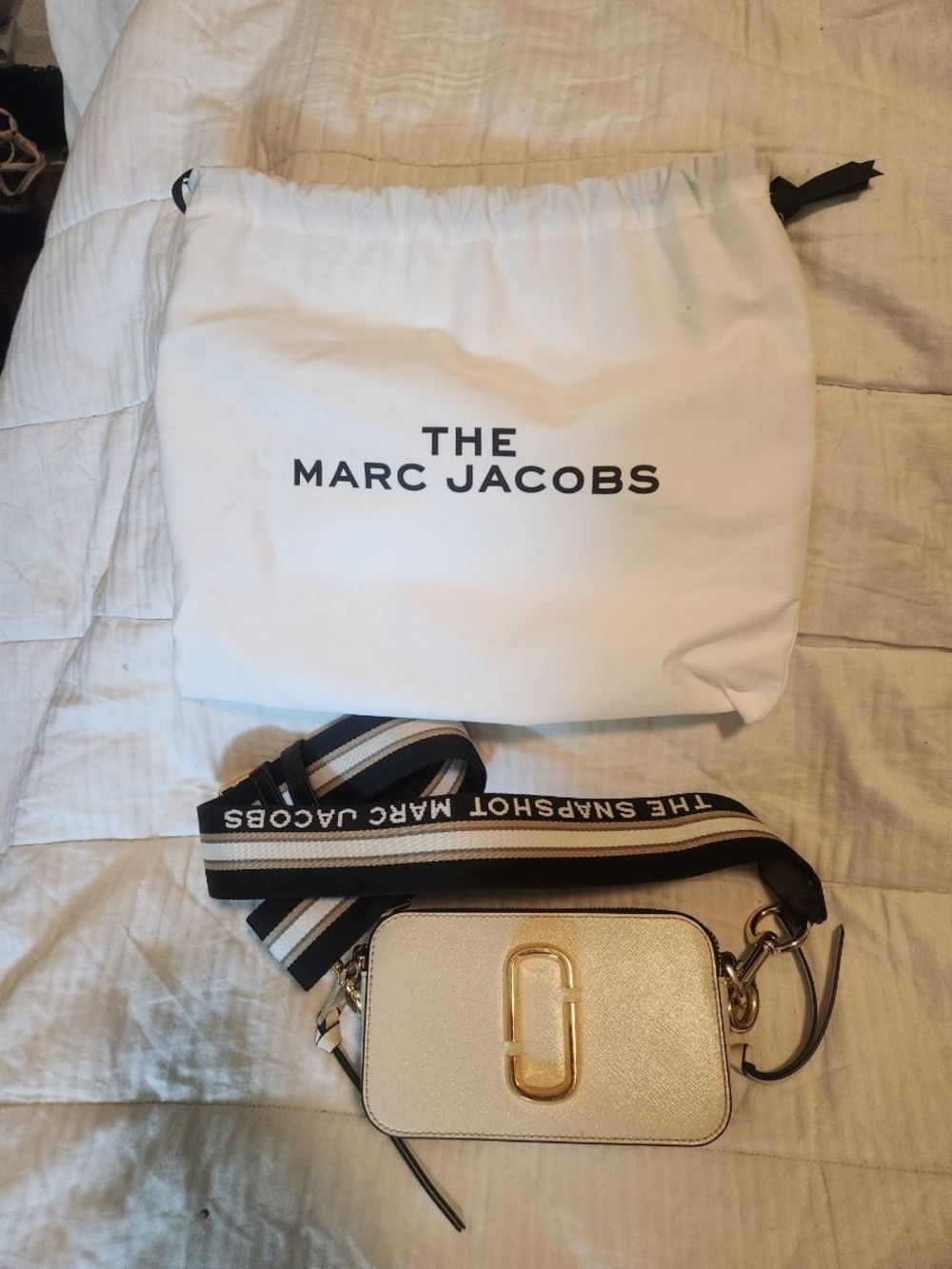 Marc Jacobs Gold Snapshot Camera Bag with Striped Logo Strap